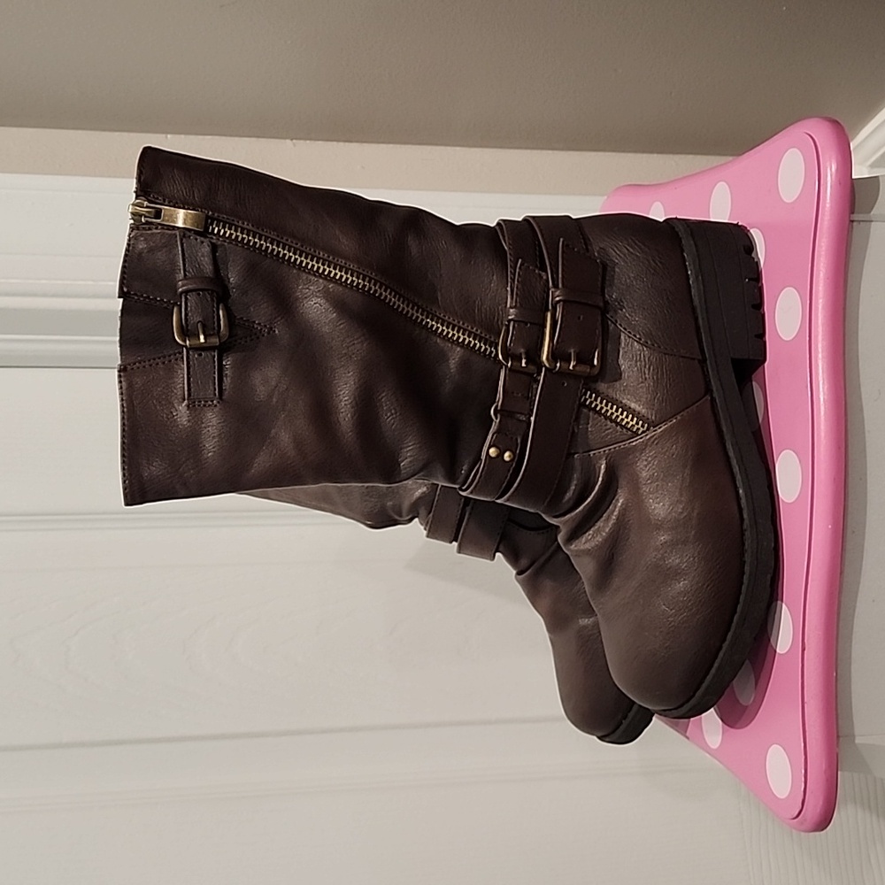Dream Pairs Girls Buckle Zipper Winter Boots - Brown